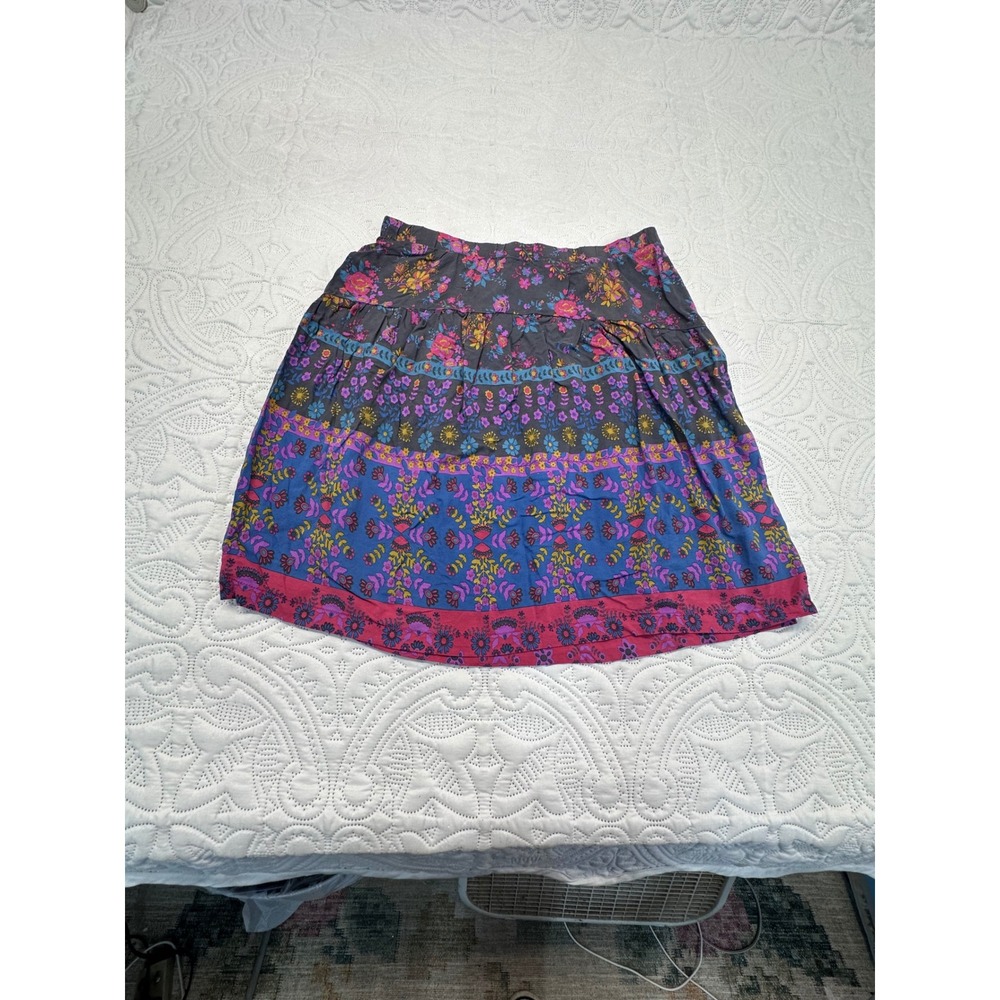 Natural Life Floral Tiered Boho Mini Skirt Multi Color Size M Side Zip Rayon